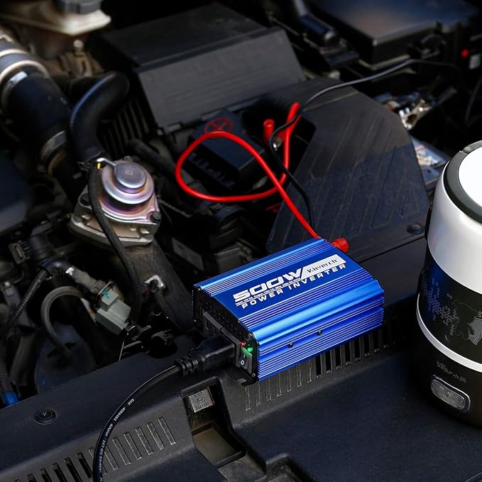 500W Car Power Inverter DC 12V to AC 110V Adapter with 2 AC Outlets and 2A USB Charging Port