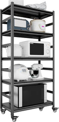 TOPKEY Metal Storage Shelf Garage Storage Shelves, Heavy Duty 5-Tier Utility Shelves for Kitchen, Warehouse, Pantry Shelves with Wheels, 72" H Adjustable Basement Storage Rack, Load 1750LBS