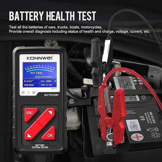 KONNWEI KW710 Car Battery Tester 6V 12V 24V, Battery Load Tester Automotive 100-2000CCA Digital Auto Battery Analyzer Alternator Starter Tester for Car Truck Motorcycle Marine ATV SUV