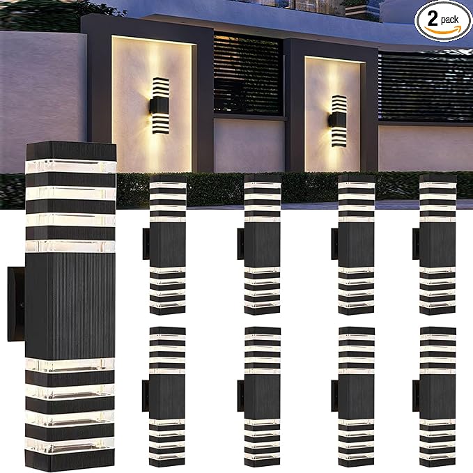 18inch LED Square Up & Down Wall Lights,24W Outdoor Wall Light 4000K Day White Aluminum Body Waterproof IP65 LED Exterior Light Fixtures Wall Mount for House Patio Garage Garden. (8 Pack)