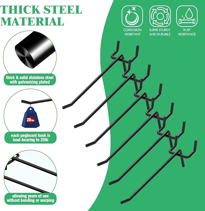 50Pcs 4"/10CM Pegboard Hooks Assortment Set, Metal Peg Board Hooks with 2.5mm Hole Pitch 4mm Wire Diameter Slatwall Hanging Hook for Garage Organization Wall Hanging (Black)