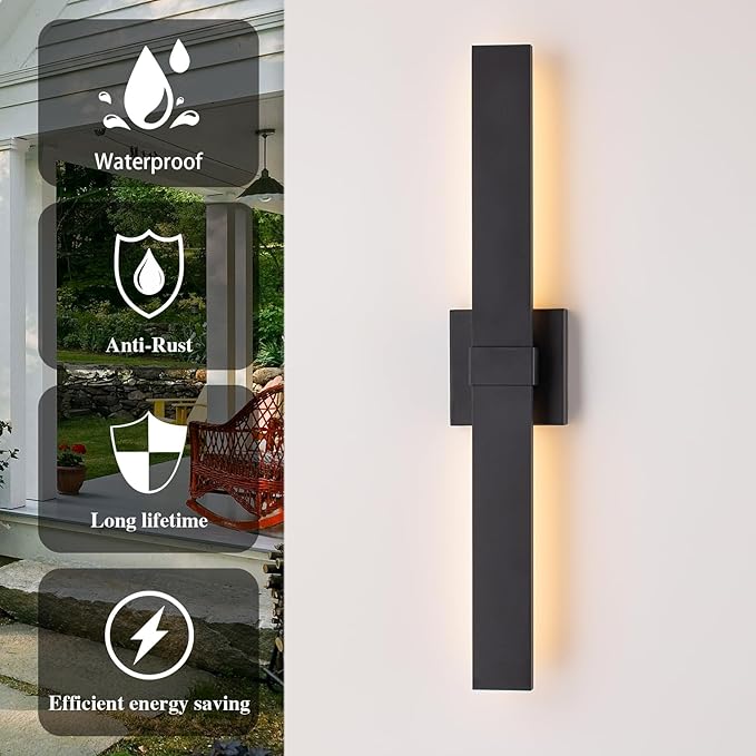 2-Pack Modern Outdoor Wall Light Exterior Black LED Patio Wall Light Fixture 27.2" Exterior Wall Sconce Outdoor Porch Lights for House