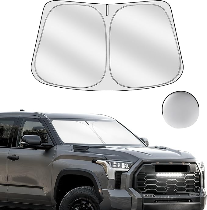 Windshield Sun Shade for Toyo-ta Tundra (Limited, SR5, Platinum, TRD Pro) 2022-2025 2026 Foldable Sunshade Custom Fit Front Window Car Interior Accessories Protector Blocks UV Rays