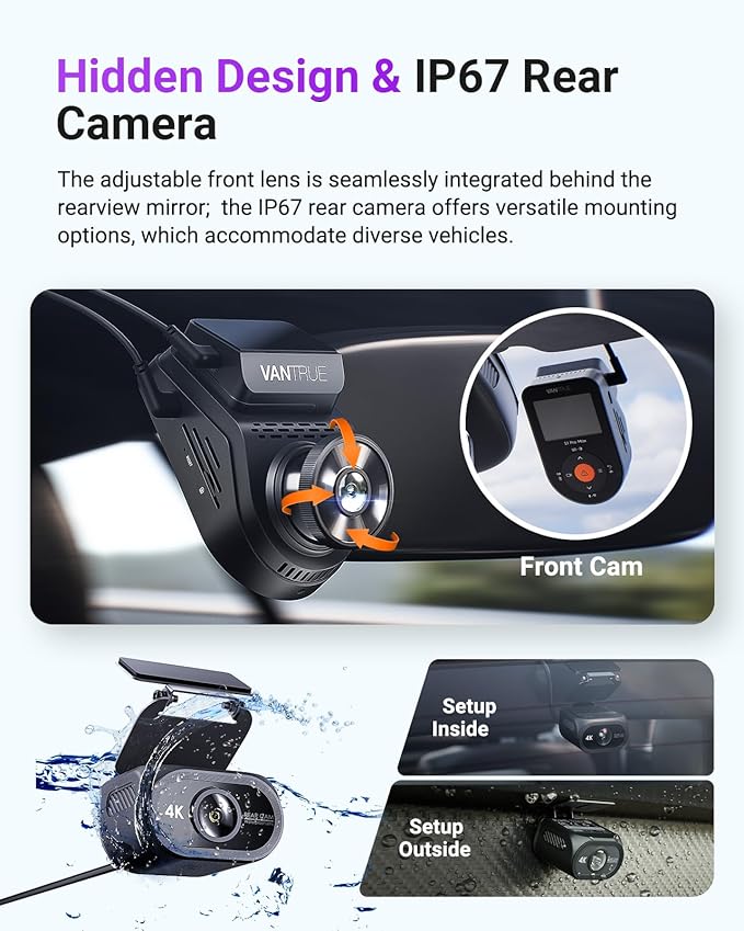 Vantrue S1 Pro Max 4K+4K Dash Cam Front and Rear, Dual 2160P Dash Camera with STARVIS 2 HDR PlatePix™ Night Vision, 5GHz WiFi, GPS Speed, 24/7 Parking Mode, ADAS/BSD, Optional LTE, Supports 1TB Max