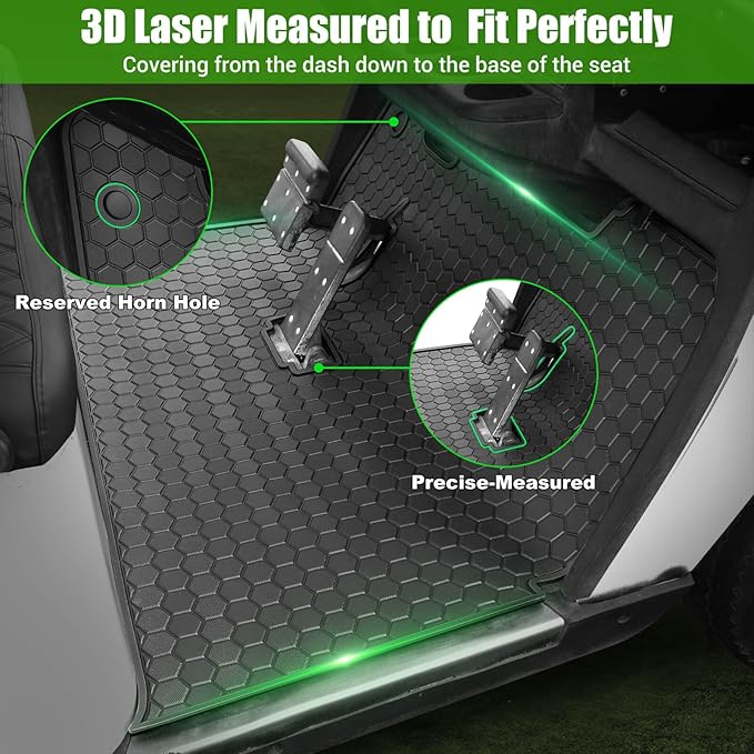EZGO TXT Golf Cart Full Coverage Floor Liner Mat, fits EZGO TXT (1994+), Valor(1994+), Express S4(2012-2020), Cushman Workhorse, EX1(2020), Thick Anti-Slip Rubber, Black Trim