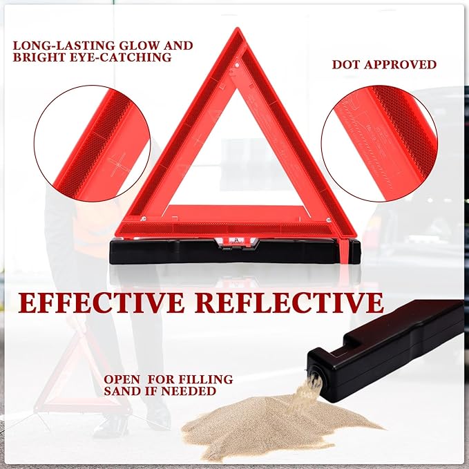Kanayu Warning Triangle DOT Approved Foldable Emergency Safety Triangles Reflective Road Safety Triangle with Carrying Case Heavy Base Roadside Safety Warning Sign for Car Truck(24 Pcs)