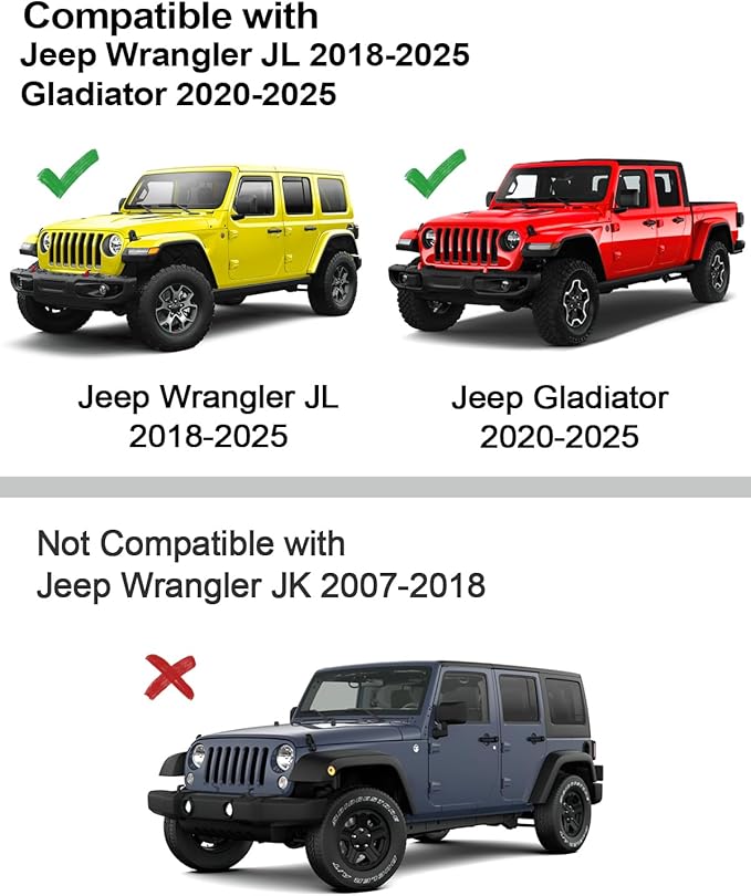 in-Channel Window Rain Guards Fit for Jeep Wrangler JL 2018-2025/Gladiator 2020-2025 Extra Durable Window Deflectors Vent Visors Shades Exterior Car Accessories Visors Rain Guards