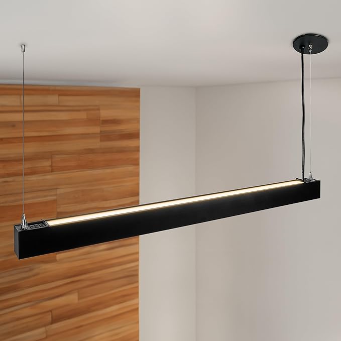 Maxxima 4 ft. LED Black Linear Light, Up and Down Adjustable Light Output, 3 CCT 3500K/4000K/5000K, Commercial and Residential 36W Suspension Pendant, Ideal for Office, Home, Shop, Garage, School