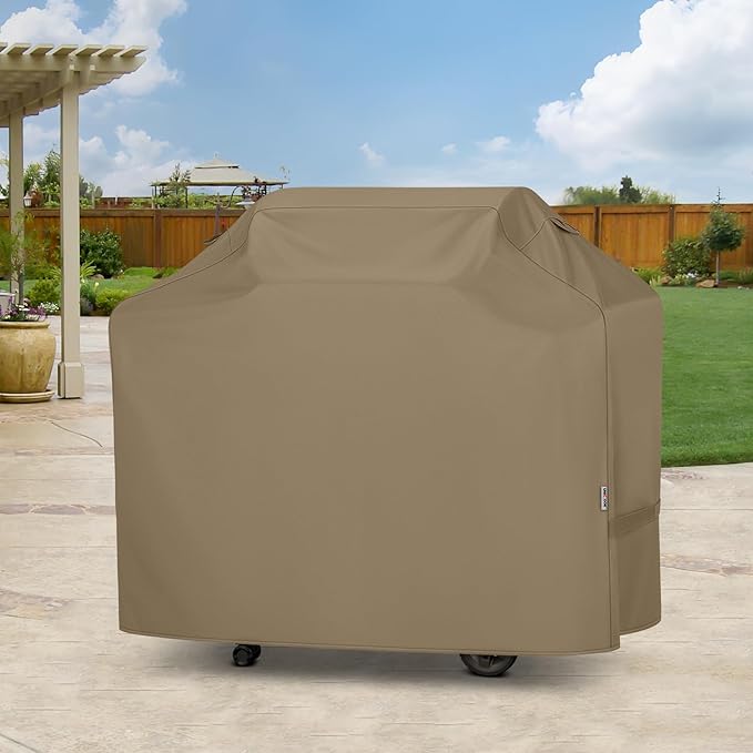 Unicook Grill Cover 60 Inch, Heavy Duty Waterproof Gas Grill Cover for Outside, Fade Resistant Barbecue Protector with Sealed Seam, Fits Weber Char-Broil Nexgrill BBQs up to 58" Wide，Neutral Taupe