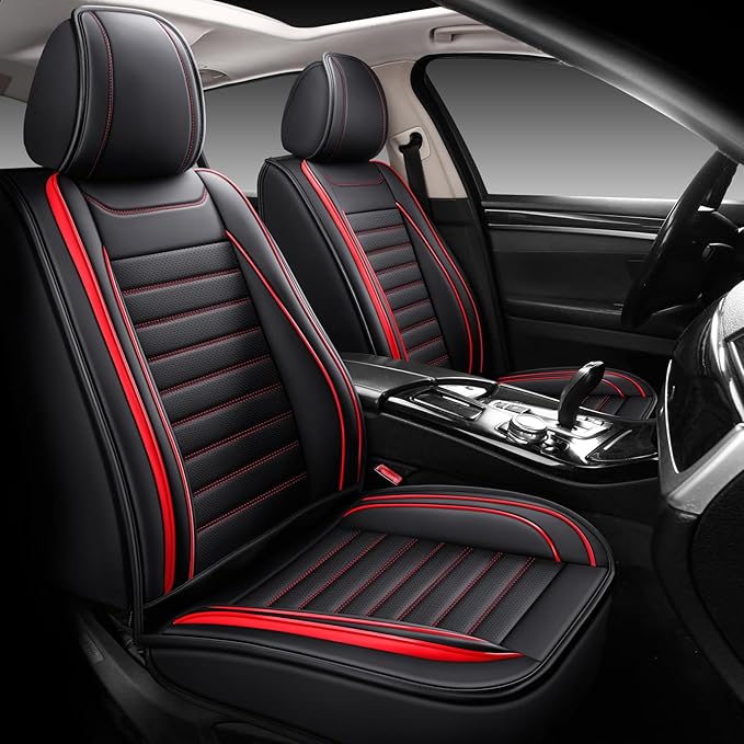 Car Seat Covers Full Set, Universal Faux Leather Car Seat Covers, Waterproof Breathable Automotive Seat Covers for Most Sedans SUV Trucks, Wine Red