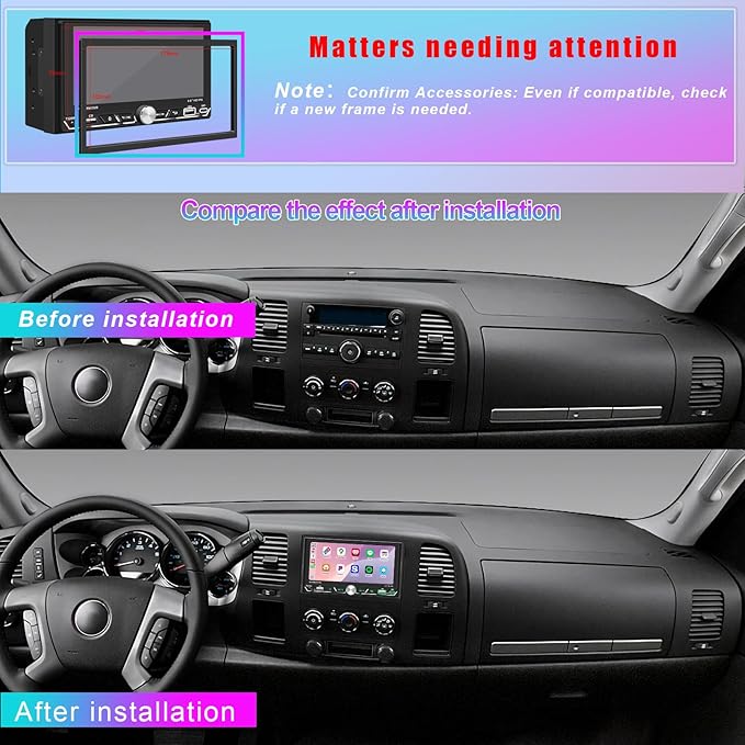 Wireless Apple CarPlay,Double Din Car Stereo,Bluetooth 5.2,FM AM Car Radio,HD 1280*600 Display,6.8" IPS Touchscreen,GPS Navigation,Android Auto,Backup Camera,MP5,Subwoorf,Type-C Fast Charging,Dual USB