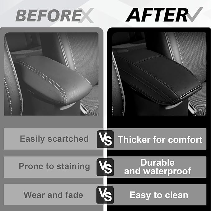 Muslogy Center Console Armrest Cover Compatible with Toyota Corolla 2014-2019 Comfort Armrest Pad Arm Rest Cushion Vegan Leather Protector Regular Thick