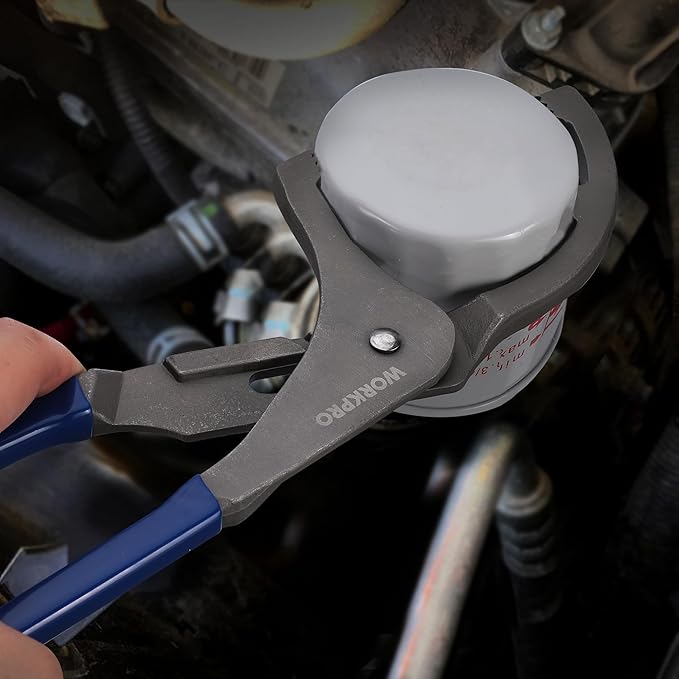 WORKPRO Oil Filter Wrench, 12" Oil Filter Removal Pliers Tools, 5-Position Adjustable Design Fits 2-1/2" to 3-3/4" in Diameter, Ideal for Engine Filters, Cars, and Trucks