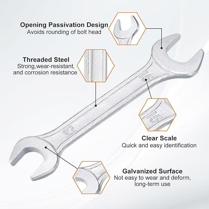 HARFINGTON 2pcs Double Open End Wrench 13mm x 15mm Metric 15 Degree Offset Angle Small Flat Head Wrench Galvanizing Open Ended Spanner for Automotive Repair Furniture Assembly