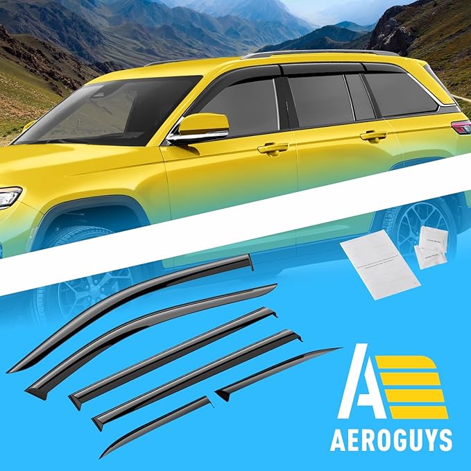 Extra Durable Window Deflectors Tape-On Window Visors Rain Guards Fit for Jeep Grand Cherokee 2022-2025, Sun Visors, Wind Vent for Shades, Exterior Car Accessories - 6pcs. AG0243