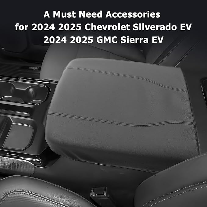 2025 2026 Silverado EV Center Console Cover Compatible with 2024 2025 2026 Silverado EV/GMC Sierra EV Accessories 2025 2026 Silverado EV/GMC Sierra EV Armrest Cover Armrest Console Cover (Thin Black)
