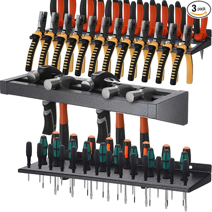 3 Pcs 16in Screwdriver Organizer Wall Mounted Metal Storage Set for Pliers Holder Hammer Rack Tool Holder Organizer for Workshop Workbench Fit Most of Screwdrivers or Small Tools