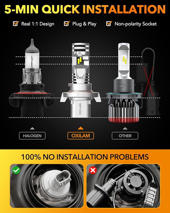 OXILAM 9008 Bulb H13 LED Bulb, 40000LM 60W, High Visibility, 5 Min Install, 50000H Lifespan, No Flicker