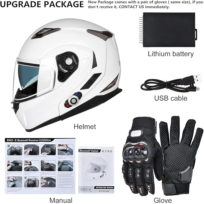 FreedConn BM2-S Bluetooth Motorcycle Helmet, Flip-Up Modular Motorbike Helmet, 500M Connectivity for 2-3 Riders, Voice Dial, Hands-Free Call, MP3, FM, DOT Certified (Medium, White)