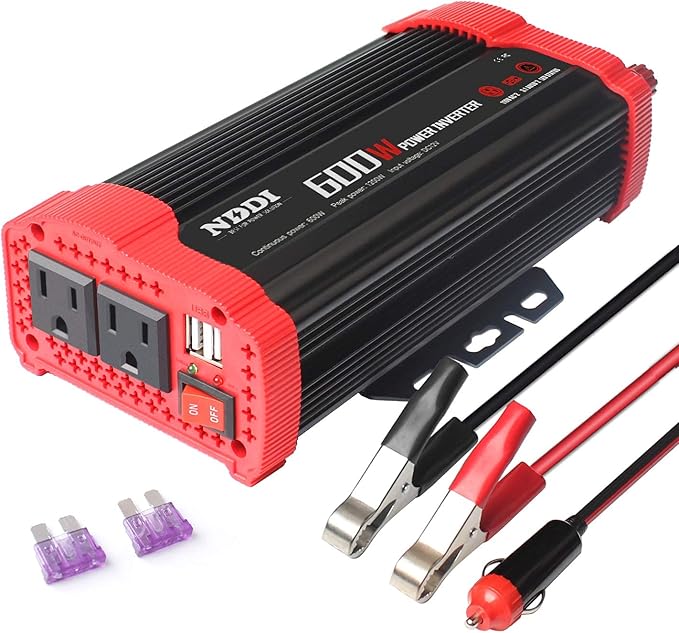 600W Car Power Inverter 12V DC to 110V AC Converter with 3.1 A Dual USB Quick Car Charger Adapter for Laptops and Smartphones