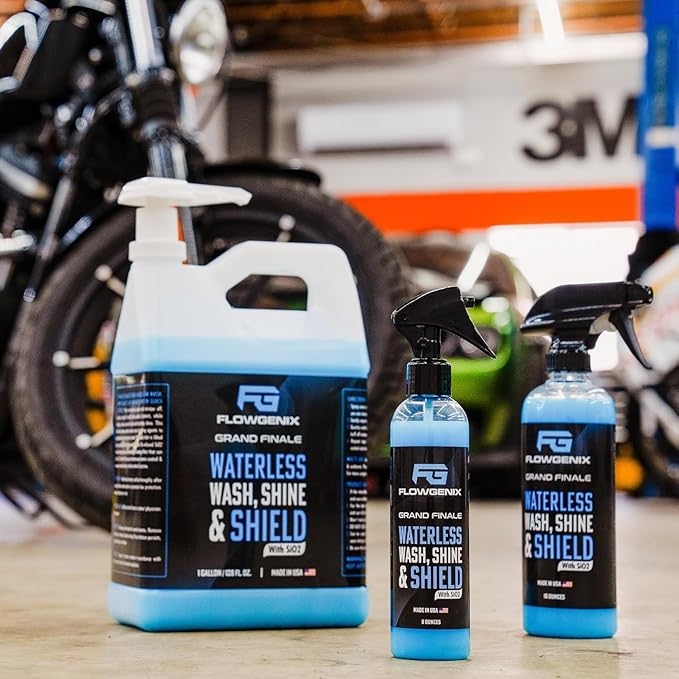 Flowgenix™ Waterless Car Wash Spray - Grand Finale - Motorcycle Cleaner & Car Wax Spray Polish (8 oz) - Ceramic Coating - Incl. 2 Microfiber Towels - Quick Detailer Spray to Make Your Vehicle Shine