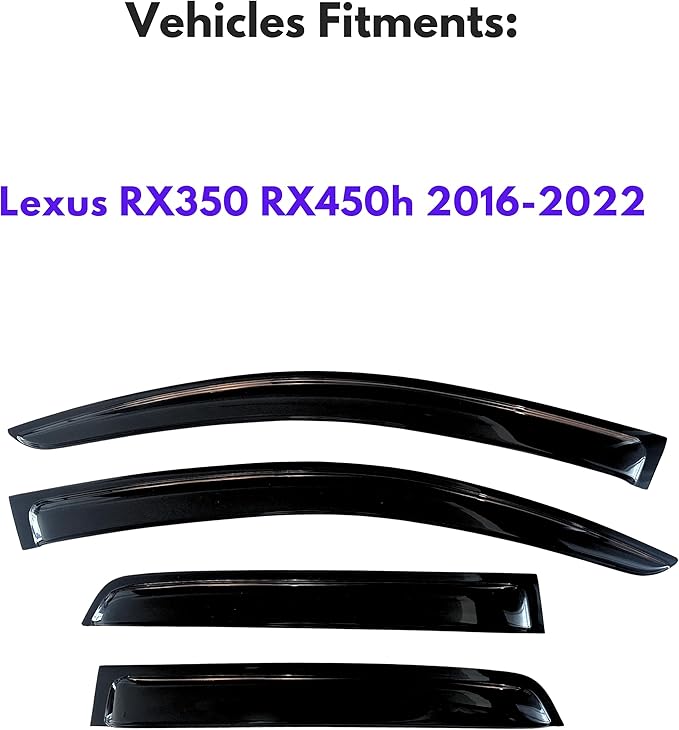 KPY Window Visor Compatible with Lexus RX350 RX450h 2016-2022, 4PC Rain Guard Side Window Vent Deflectors Tape-On Style, 2016 2017 2018 2019 2020 2021 2022