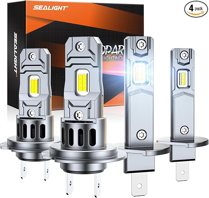 SEALIGHT H1 H7 Fog Bulbs Combo, 2024 Upgraded 100,000LM Fog Lights with 14000RPM Cooling Fan, 1:1 Design Fog Light Bulbs, Plug-N-Play, Pack of 4