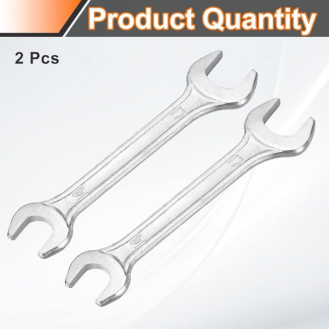 HARFINGTON 2pcs Double Open End Wrench 14mm x 17mm Metric 15 Degree Offset Angle Small Flat Head Wrench Galvanizing Open Ended Spanner for Automotive Repair Furniture Assembly