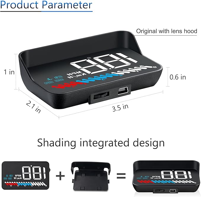 Heads up Display for Cars Car HUD M7, Digital Speedometer for Car OBD/GPS Smart Gauge, Driving Speed, Engine RPM, Voltage, Water Temperature, Etc.., Speedometer for Car Works Great for All Cars