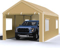 Carport 10x20 Ft, Heavy Duty Car Canopy with Reinforced Ground Bar, Portable Garage with Roll-up Windows and Removable Sidewalls, Galvanized Car Shelter, Large Outdoor Storage Shed (Yellow)