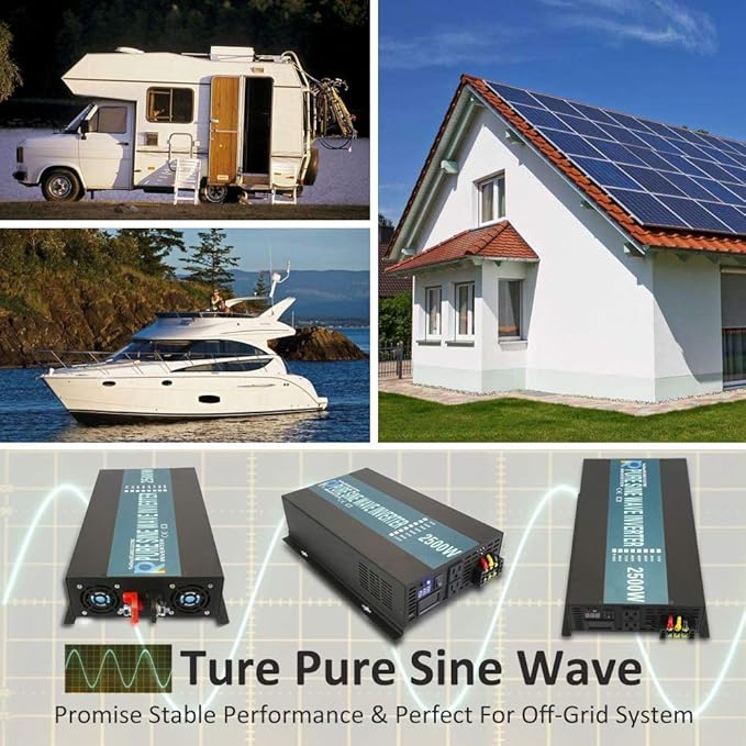 WZRELB Strong Driving Capacity 2500W 24VDC to 120VAC Pure Sine Wave Inverter Power Converter (RBP250024B1), Black