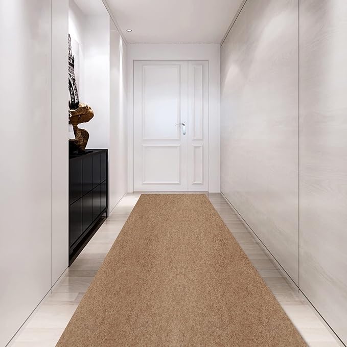 Custom Size Backed Non-Slip Area Rugs Runner, Easy Clean, Waterproof Runner Rugs for Hallway Entryway, Kitchen, Laundry, 2FT x 59FT, Beige