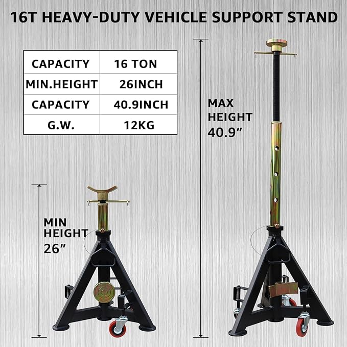 BESTOOL 16 Ton Heavy Duty Jack Stands – 35,000 lbs Capacity, Adjustable 26" to 40.9", for Trucks, SUVs, Tractors & Trailers