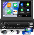 Single Din Touchscreen Car Stereo with Wireless Carplay&Android Auto,7 Inch Car Radio Flip Out MP5 Play with BT FM Radio EQ Mirror Link Car Audio with USB/TF/AUX-in SWC+Backup Camera+Microphone