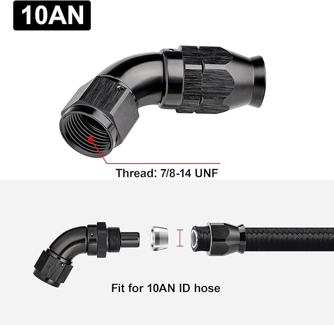 EVIL ENERGY 10AN 60 Degree PTFE One Piece Full Flow End Hose Fitting Aluminum Black