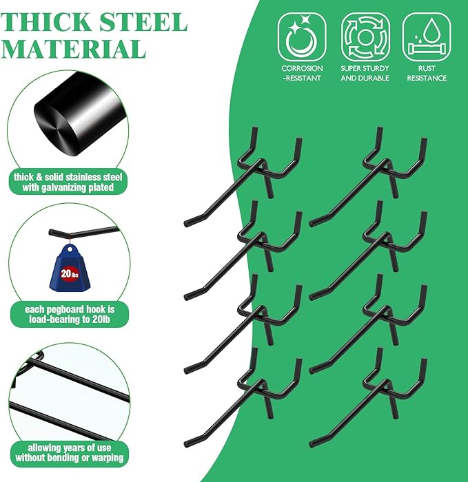 50Pcs 2"/5CM Pegboard Hooks Assortment Set, Metal Peg Board Hooks with 2.5mm Hole Pitch 4mm Wire Diameter Slatwall Hanging Hook for Garage Organization Wall Hanging (Black)