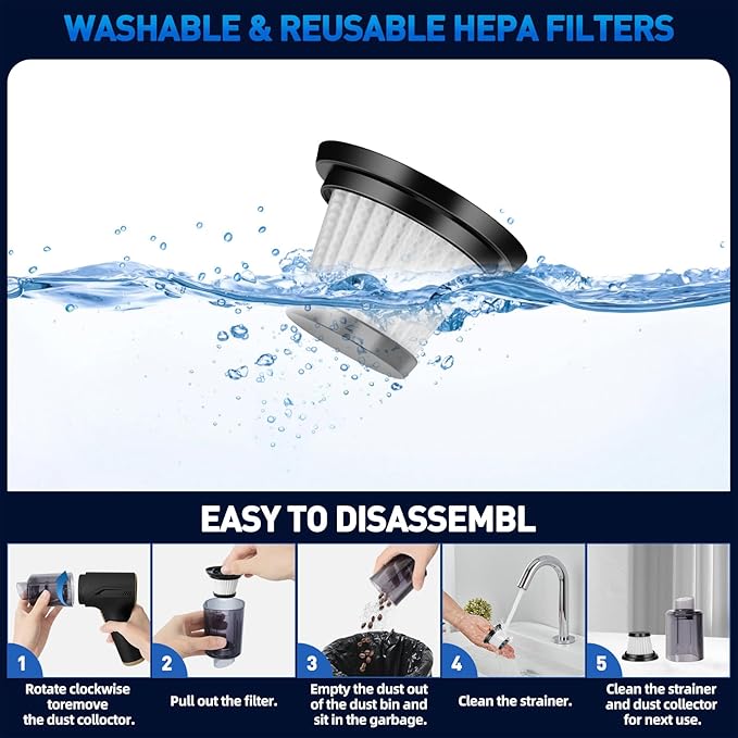Handheld Car Vacuum Cleaner Cordless, High-Power Brushless 20000PA Mini Hand Held Cleaner with 8 Multi-Functional Nozzle & 2 Replaceable Filters, Portable Vacuum Cleaner for Car Office Pet Hair