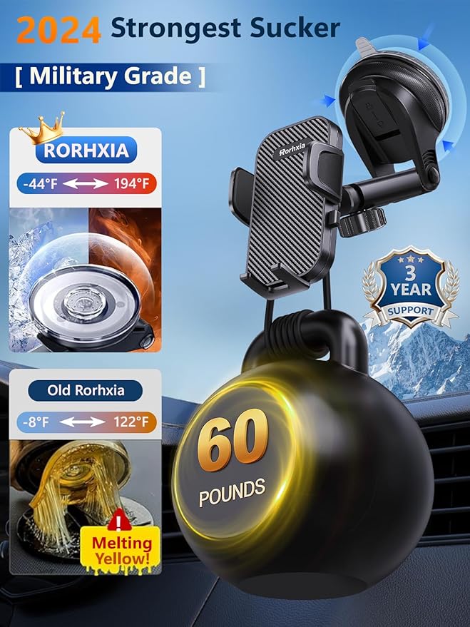 [Military-Grade 3-in-1 Blue Phone Holders for Your Car, [2025 Most Stable and Flexible Suction Cup] Vent Dashboard Windshield Cell Phone Mount Car Fit for All Phones, iPhone, Samsung