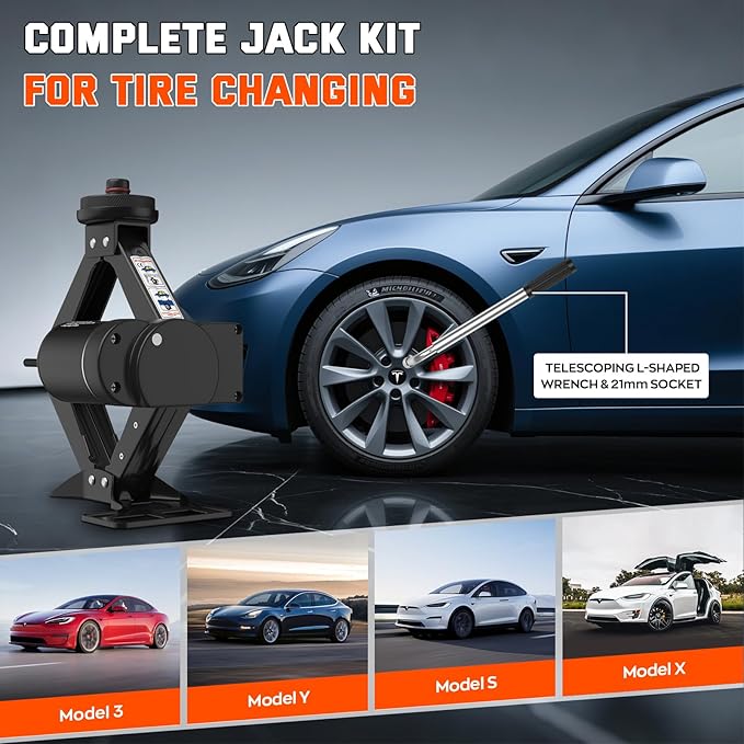 Electric Car Jack for Tesla, Portable 12V 2 Ton Tesla Tire Repair Tools, Electric Lifting Jack for Model Y/3/S/X, Tire Changing Kit for Tesla Vehicles.