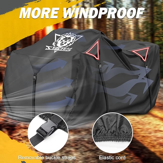 XYZCTEM Premium ATV Cover,Outdoor Protection Against Water, UV, Wind. Quad Cover for Can-am,Suzuki,Kawasaki, Honda, Yamaha, Polaris,and More.4 Wheeler Accessories with Thickened Straps(Black,82" L)