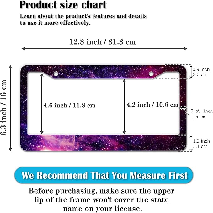 License Plate Frames Multicolor License Plate Cover Beautiful Galaxy Space Universal Aluminum Car Accessory 2 Pack with Screw Covers Set