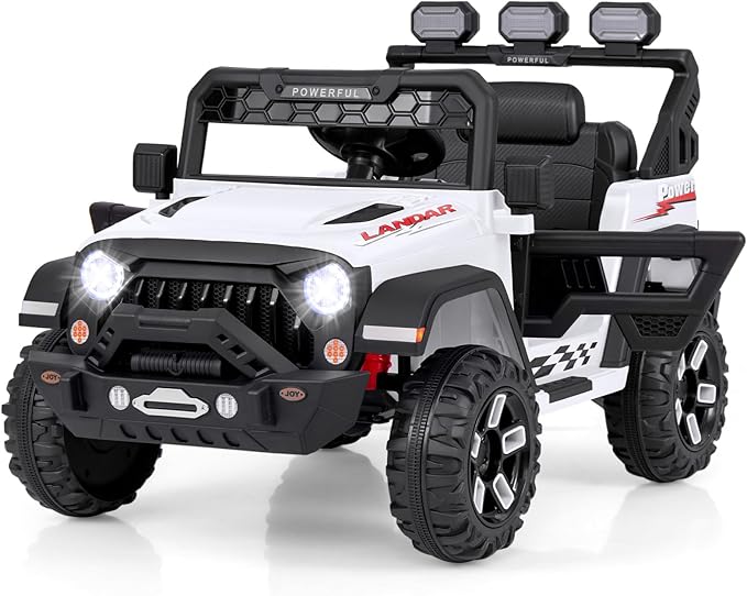 Costzon Kids Ride on Truck, 12V Electric Ride on Car with Remote Control, 3 Speed & Spring Suspension, Wireless Connection, USB, Music, Light, Kids Ride on Toys for Boys Girls (White)