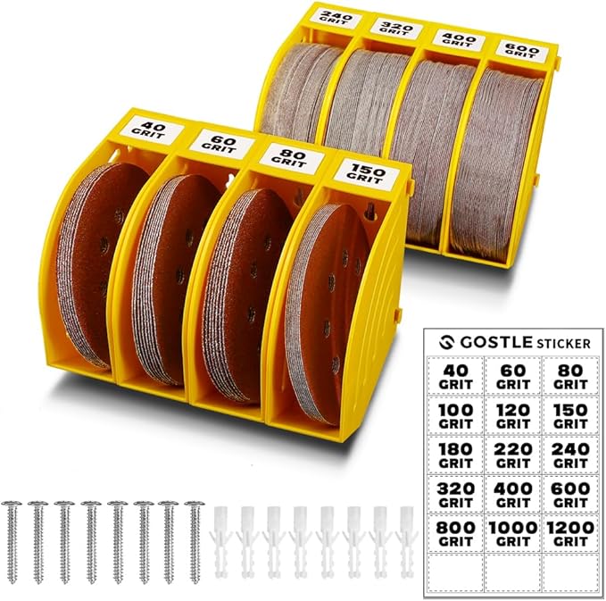 5 Inch Professional Sanding Discs Storage Bins - 8 Bins Set for Efficient Organization, Offset Snap-On Connection, Grit Classification, Space-Saving Design and Versatile Application, Yellow