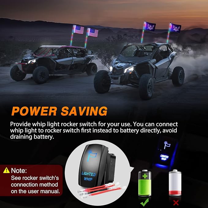Nilight 2PCS 4FT RGB LED Whip Light with Spring Base Remote App Control w/DIY Chasing Patterns Turn Signal & Brake Lights for ATV UTV Polaris RZR Can-am Dune Buggy Jeep