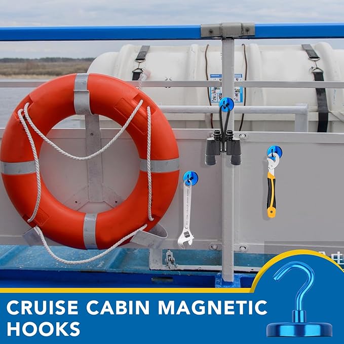 LOVIMAG Cruise Ship Essentials, 110Lbs Cruise Door Magnets, Blue Cruise Magnetic Hooks, Magnetic Hooks Heavy Duty for Hanging Celling, Grill, Refrigerator Kitchen-6 Pack