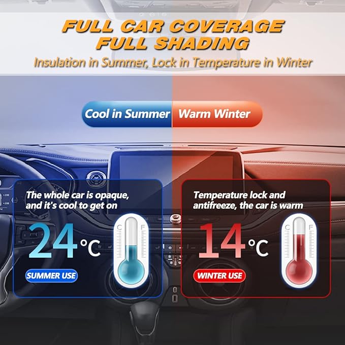 AUQDD 6-Layers PEVA New Material Sedan SUV Full Padded Car Cover Waterproof All Weather Weatherproof UV Sun Protection Snow Dust Storm Resistant Outdoor Exterior Custom Form-Fit Straps 178"-190" Grey