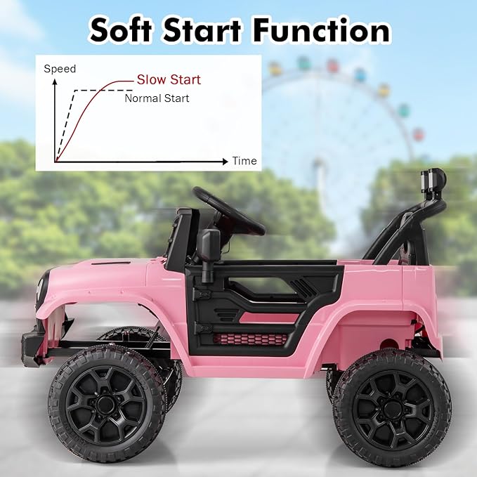 Costzon Kids Ride On Truck, 12V Battery Powered Electric Vehicles w/Remote Control, Spring Suspensions, 3 Speeds, Music, Lights, Wireless Connection, Ride on Car for Boys & Girls 3+ (Pink)