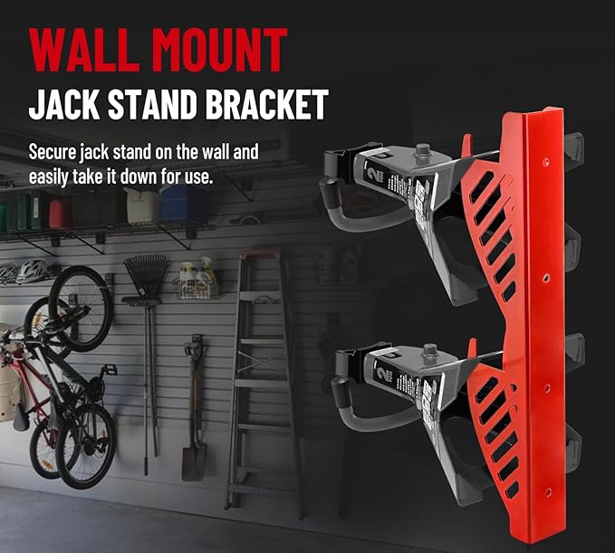 Jack Stand Wall Mount Organizer: Jack Stands Holder Storage Rack Mount - Fit for 2 & 3 Ton Jack Stand (2 Pack - Red)