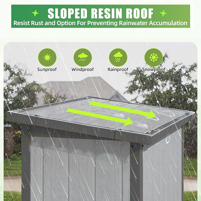 AECOJOY Resin Outdoor Storage Cabinet Waterproof with Adjustable Shelves, Vertical Tall Plastic Storage Shed with Reinforced Floor, All Weather Sheds & Outdoor Storage Clearance with Base for Outside