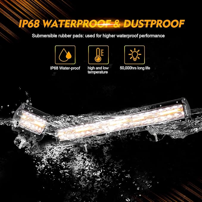 Auxbeam 20" 420W LED Light Bar w/ 2x 4" 120W Pods, Amber/White Strobe Off-Road Fog Lights, 6 Modes, Memory Reset, Spot/Flood, Yellow, Ditch Light for Truck Car ATV